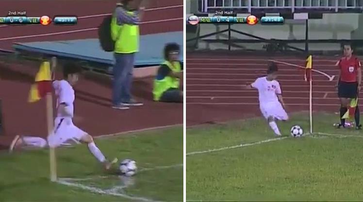 Vietnamlı kadın futbolcu kornerden 2 gol attı Vietnamlı kadın futbolcu kornerden 2 gol attı